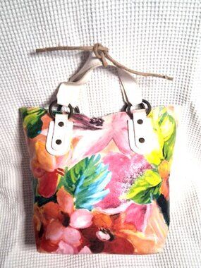 Rare Maurizio Taiuti Hand-Painted Floral Tote MINT